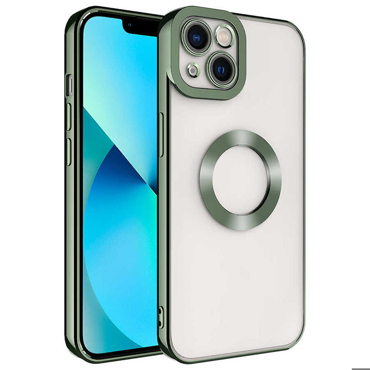iPhone 14 Plus Uyumlu Kamera Korumalı Logo Gösteren Zore Omega Kapak-Yeşil