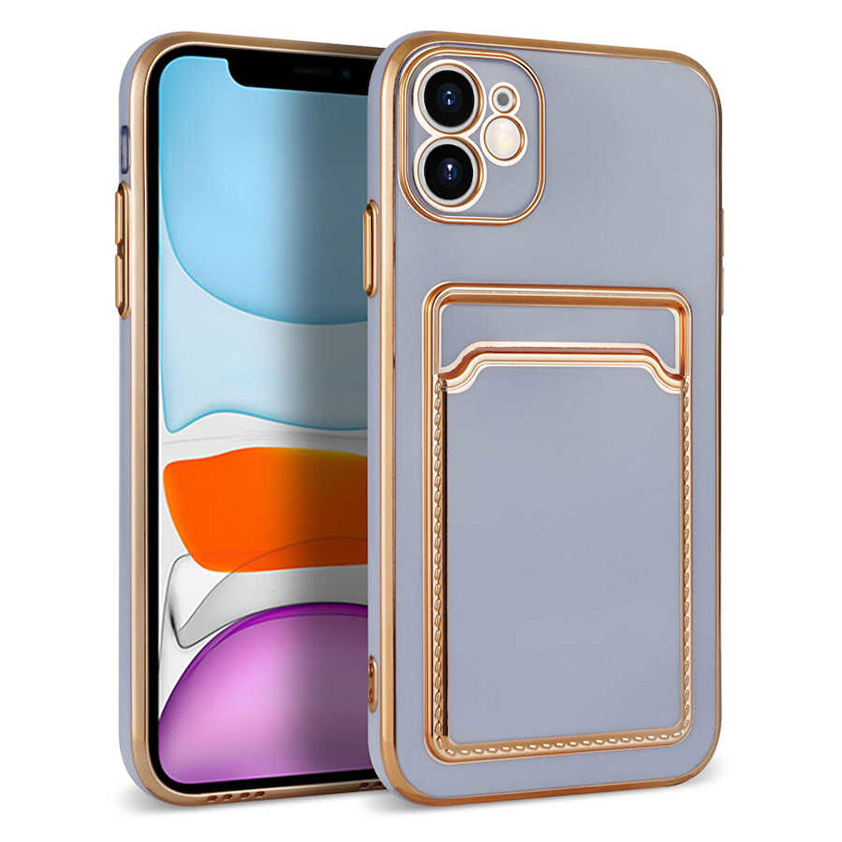 iPhone 12 Uyumlu Zore Bark Kartlıklı Kılıf-Lila