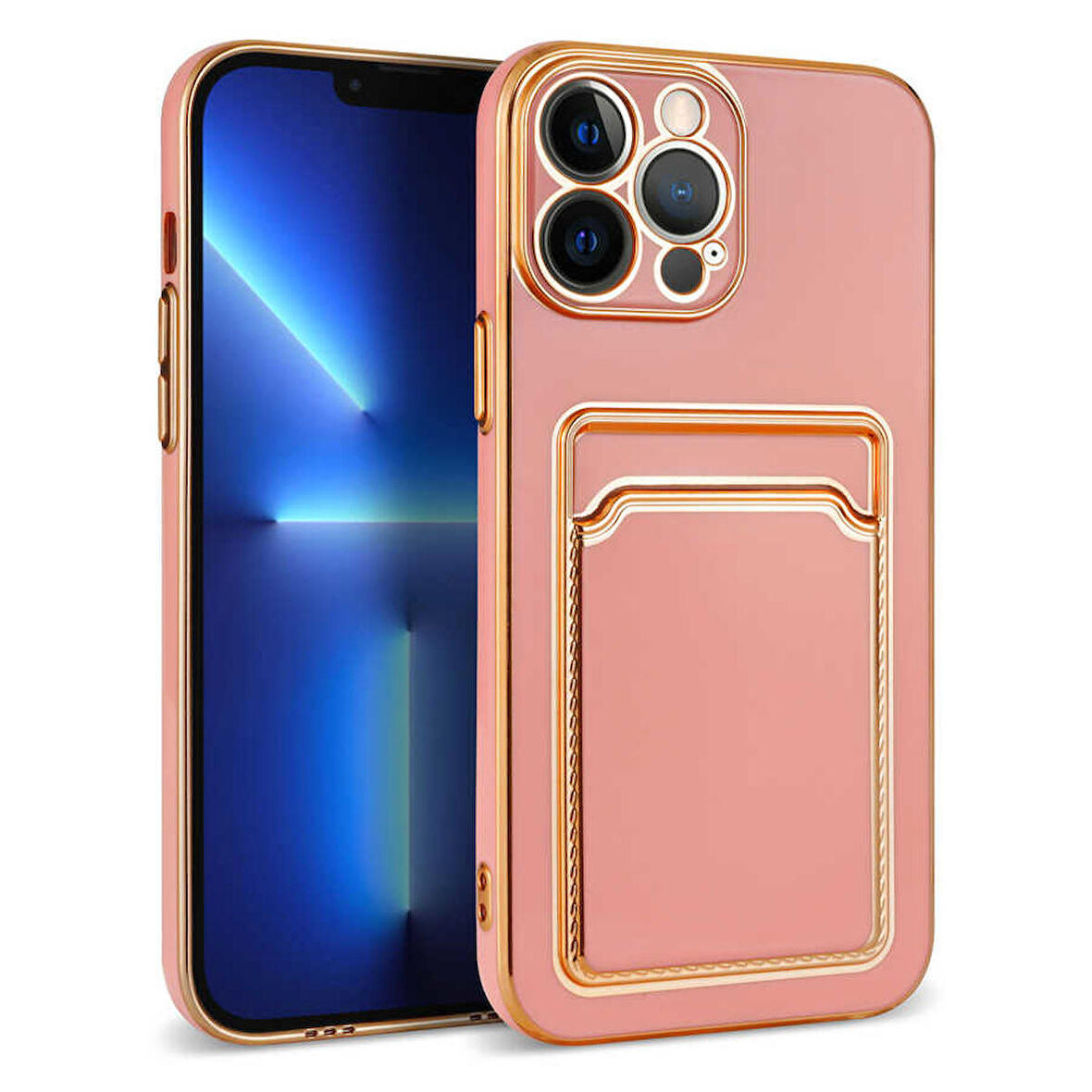 iPhone 12 Pro Max Uyumlu Zore Bark Kartlıklı Kapak-Rose Gold