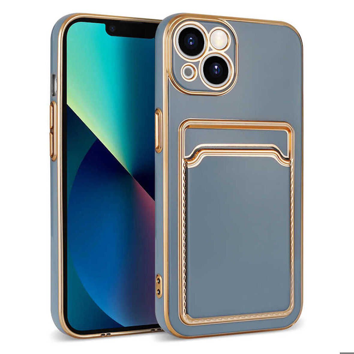 iPhone 13 Uyumlu Zore Bark Kartlıklı Kapak-Mavi