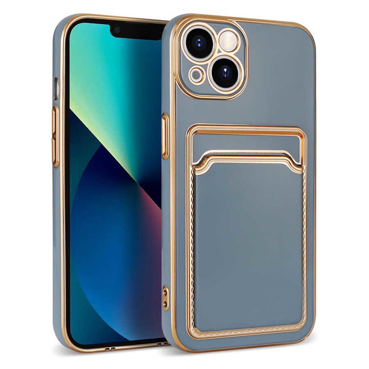 iPhone 13 Uyumlu Zore Bark Kartlıklı Kılıf-Mavi