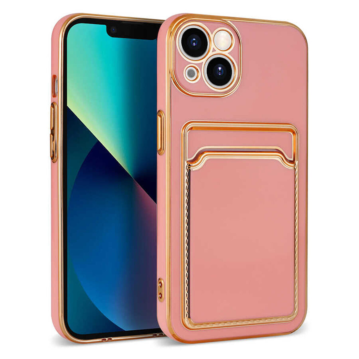 iPhone 13 Uyumlu Zore Bark Kartlıklı Kılıf-Rose Gold