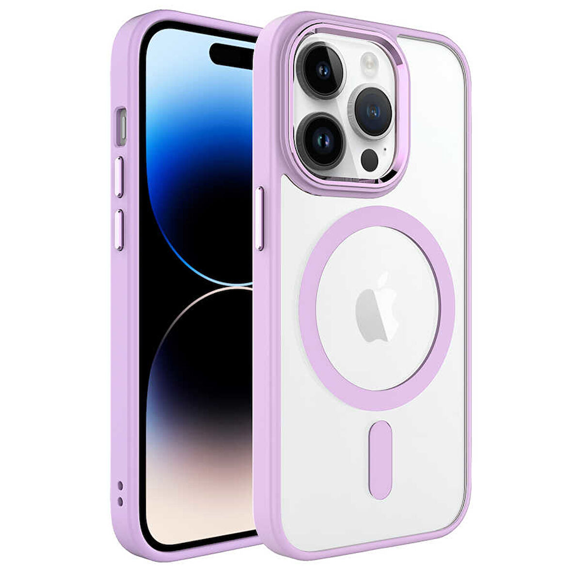 iPhone 14 Pro Uyumlu Wireless Şarj Özellikli Zore Krom Magsafe Silikon Kılıf