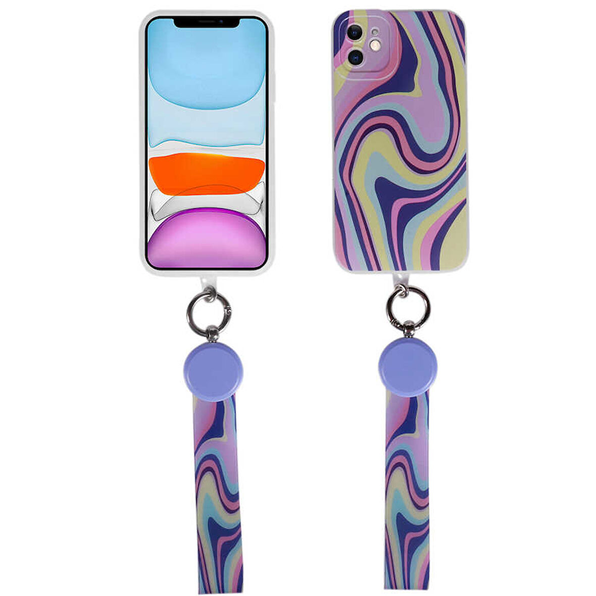 iPhone 11 Uyumlu Desenli El Askılı İpli Zore Arte Silikon Kılıf-NO3