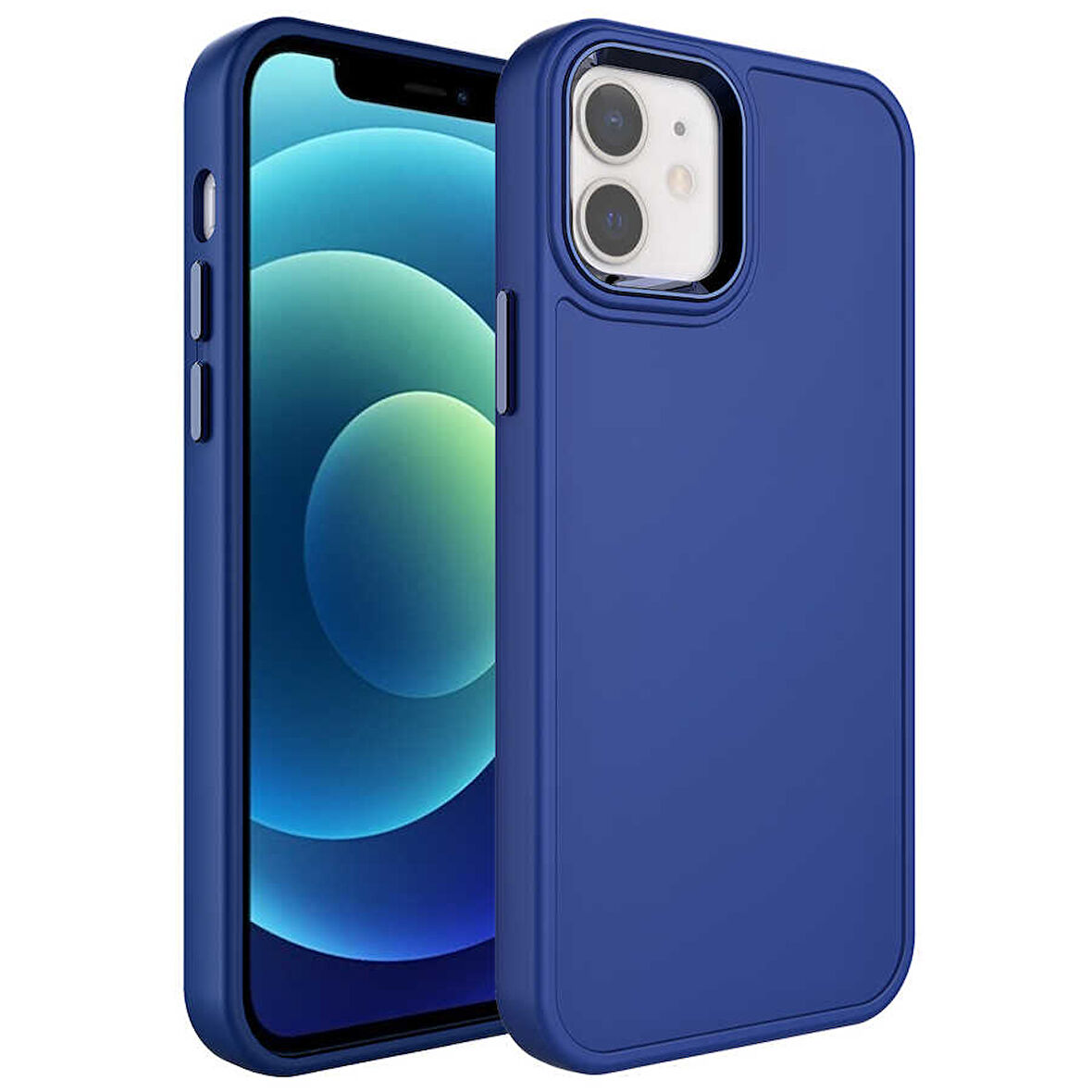 iPhone 11 Uyumlu Metal Çerçeve ve Buton Tasarımlı Sert Zore Botox Kılıf-Lacivert