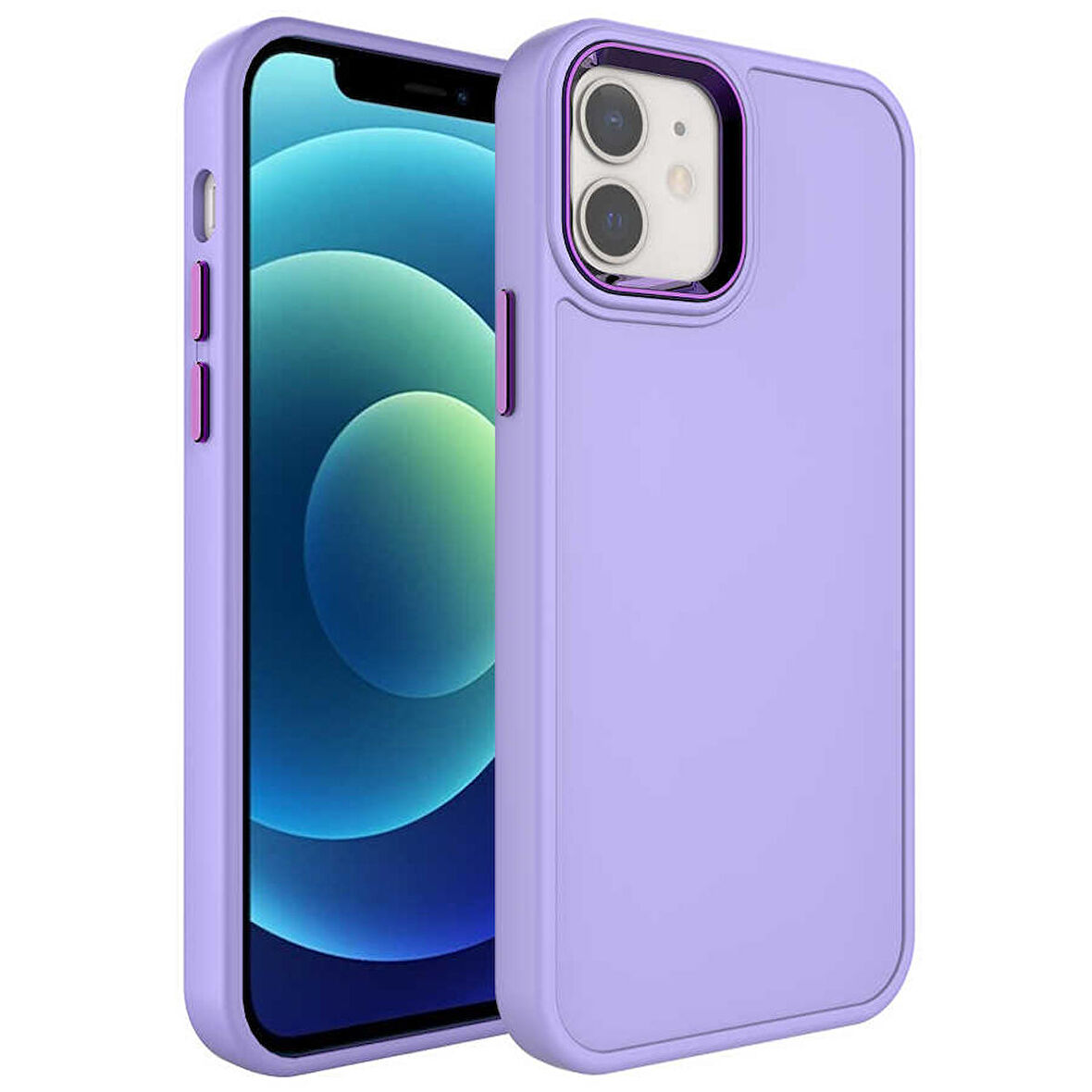 iPhone 11 Uyumlu Metal Çerçeve ve Buton Tasarımlı Sert Zore Botox Kapak-Lila