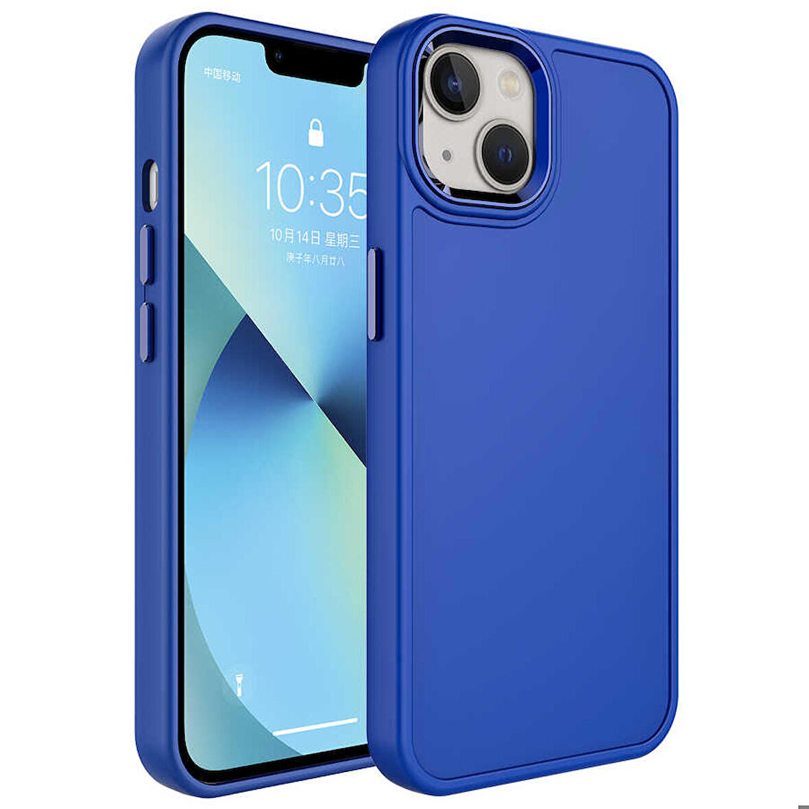 iPhone 14 Uyumlu Metal Çerçeve ve Buton Tasarımlı Sert Zore Botox Kapak-Lacivert