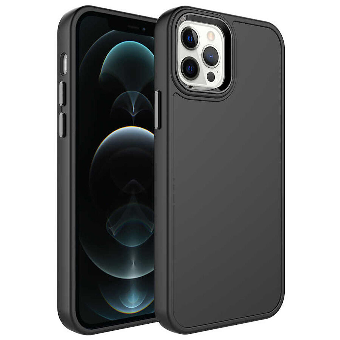 iPhone 14 Pro Uyumlu Metal Çerçeve ve Buton Tasarımlı Sert Zore Botox Kapak-Siyah