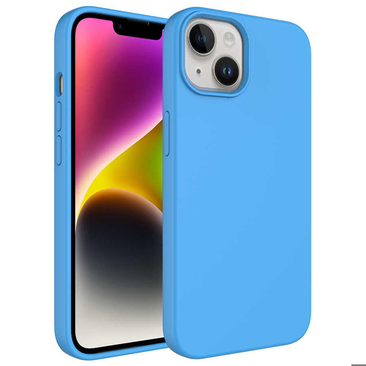 iPhone 14 Uyumlu Sıvı Teknolojili Silinebilir Sert Zore Kivi Kapak-Mavi