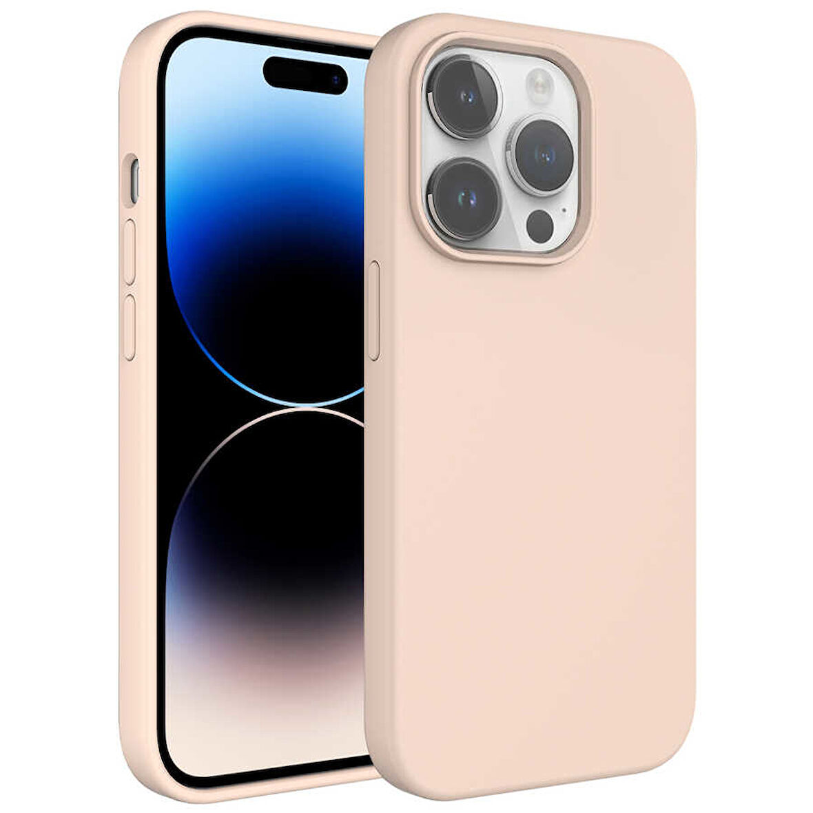 iPhone 14 Pro Uyumlu Sıvı Teknolojili Silinebilir Sert Zore Kivi Kılıf-Pembe Açık