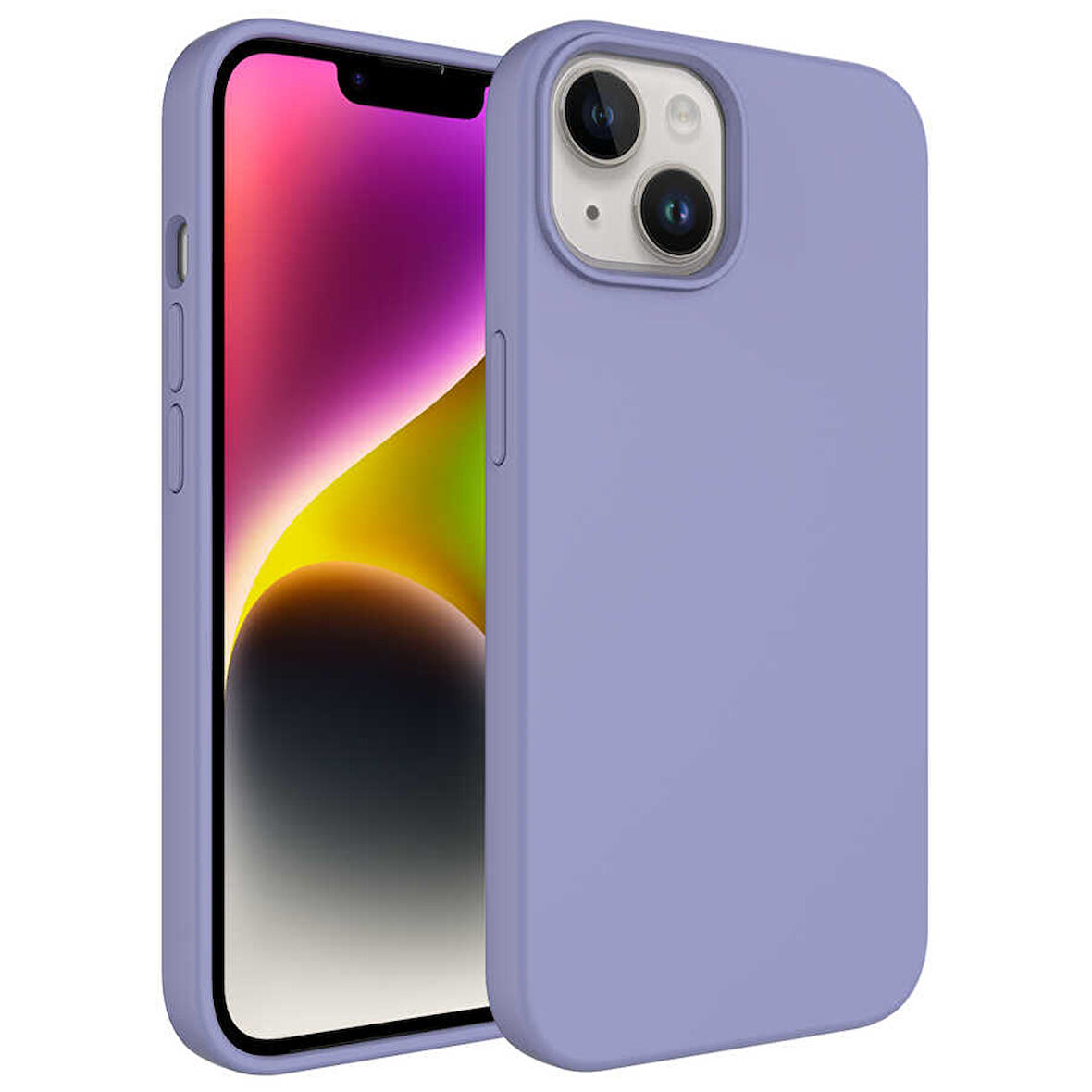 iPhone 14 Plus Uyumlu Sıvı Teknolojili Silinebilir Sert Zore Kivi Kılıf-Lavendery Gray