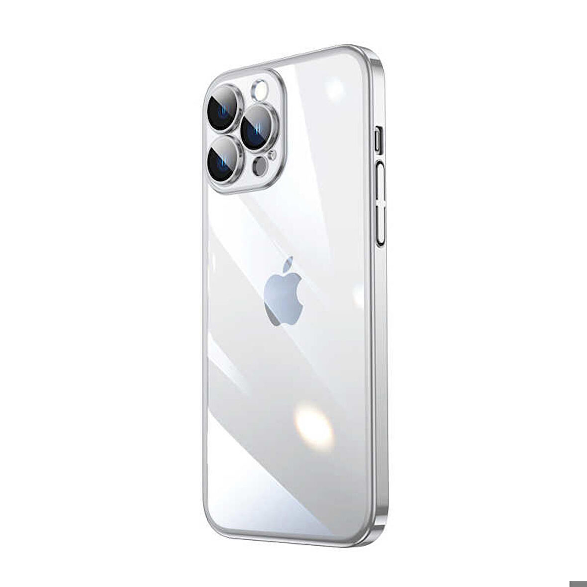 iPhone 14 Pro Max Uyumlu Sert PC Renkli Çerçeveli Ensueno Riksos Kapak-Gümüş