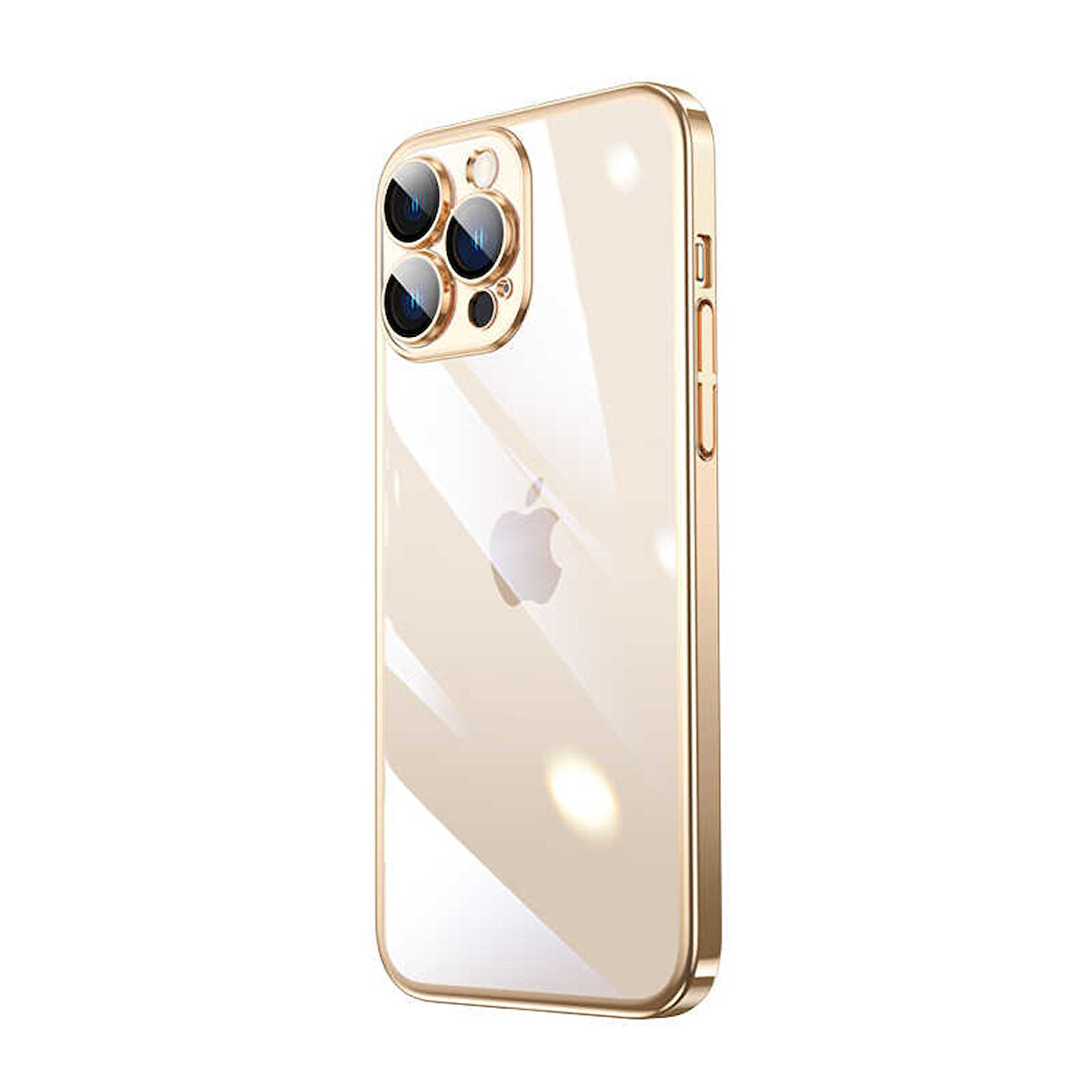 iPhone 14 Pro Max Uyumlu Sert PC Renkli Çerçeveli Zore Riksos Kılıf-Gold