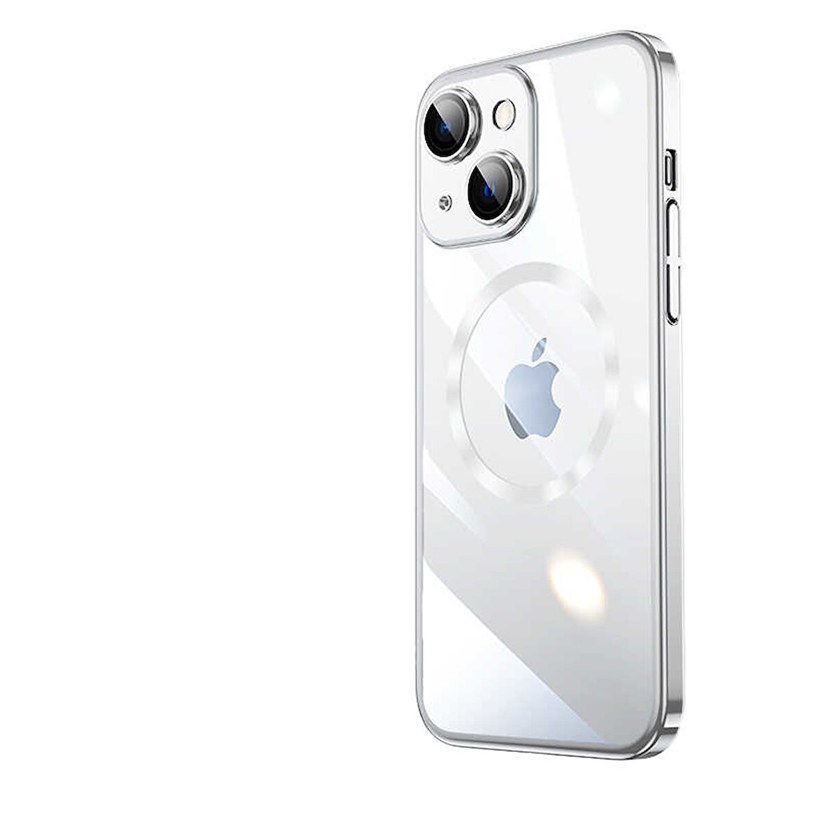 iPhone 14 Uyumlu Wireless Şarj Özellikli Sert PC Zore Riksos Magsafe Kılıf-Gümüş