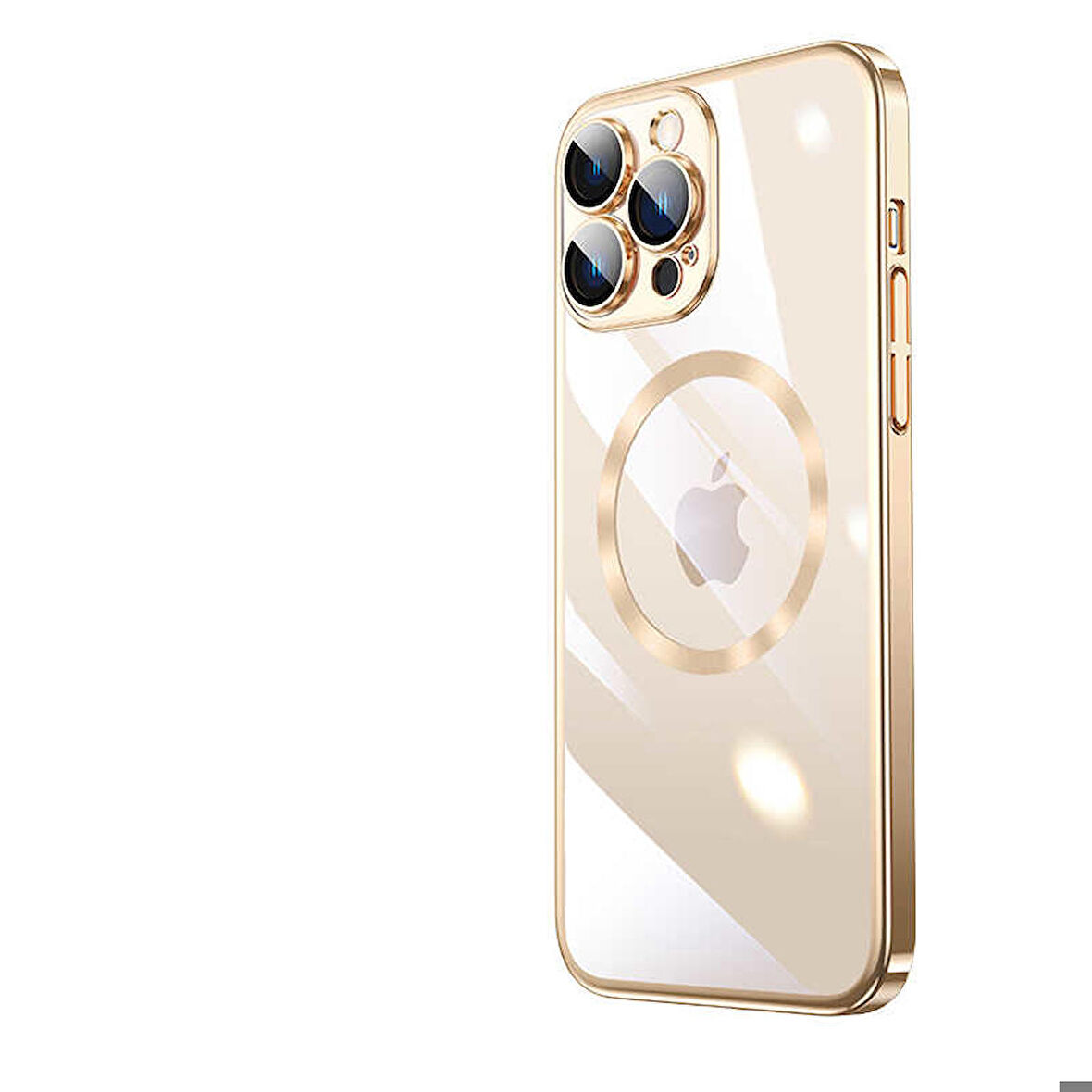 iPhone 14 Pro Max Uyumlu Wireless Şarj Özellikli Sert PC Zore Riksos Magsafe Kapak-Gold
