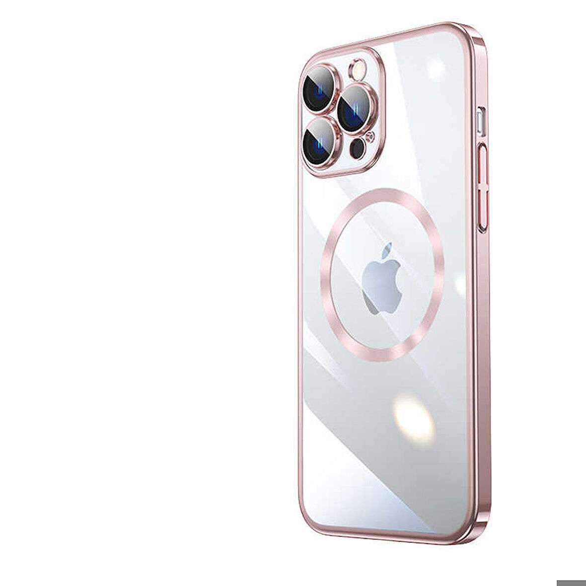 iPhone 14 Pro Max Uyumlu Wireless Şarj Özellikli Sert PC Zore Riksos Magsafe Kapak-Rose Gold