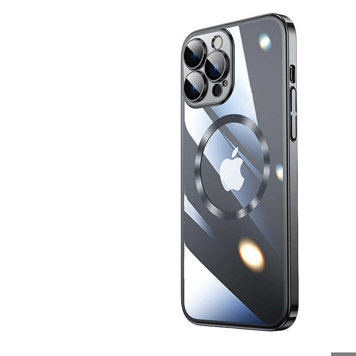 iPhone 14 Pro Uyumlu Wireless Şarj Özellikli Sert PC Zore Riksos Magsafe Kapak-Siyah