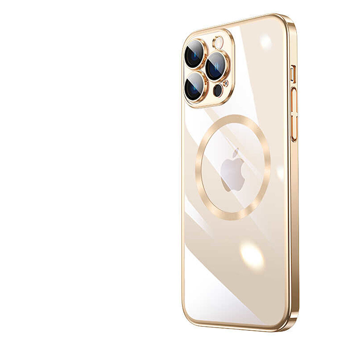 iPhone 14 Pro Uyumlu Wireless Şarj Özellikli Sert PC Zore Riksos Magsafe Kılıf-Gold