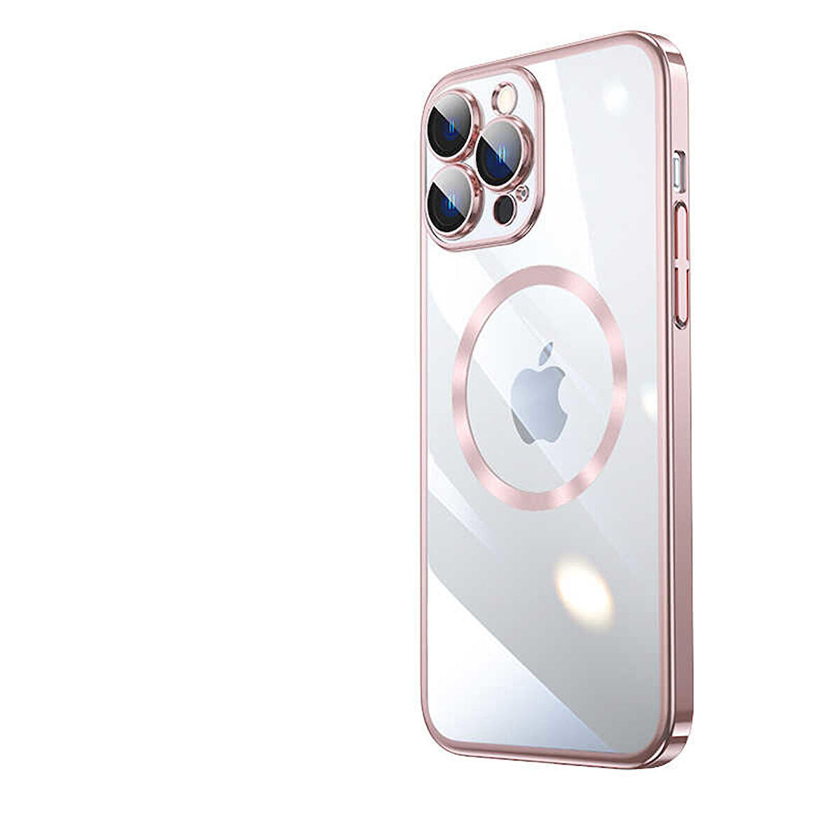iPhone 14 Pro Uyumlu Wireless Şarj Özellikli Sert PC Zore Riksos Magsafe Kapak-Rose Gold