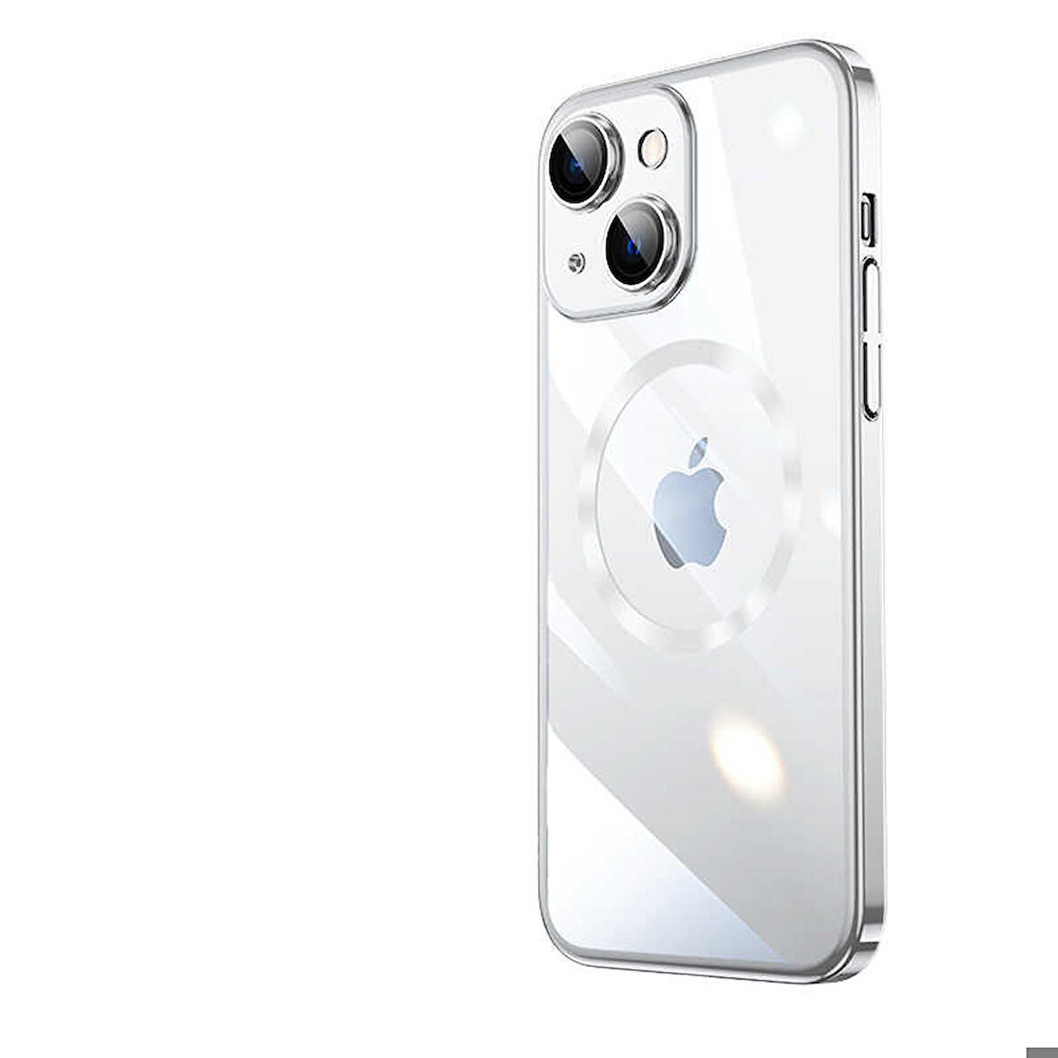 iPhone 14 Plus Uyumlu Wireless Şarj Özellikli Sert PC Zore Riksos Magsafe Kapak-Gümüş