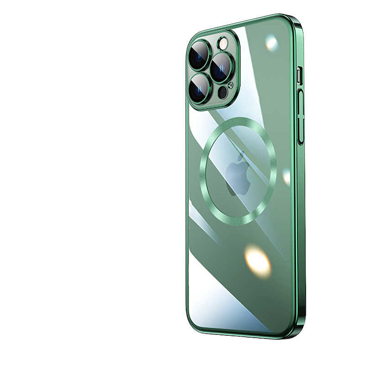 iPhone 13 Pro Max Uyumlu Wireless Şarj Özellikli Sert PC Zore Riksos Magsafe Kılıf-Koyu Yeşil