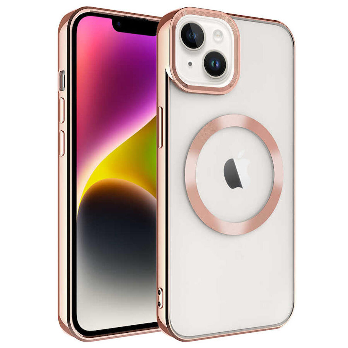 iPhone 14 Uyumlu Magsafe Wireless Şarj Özellikli Zore Setro Silikon-Rose Gold