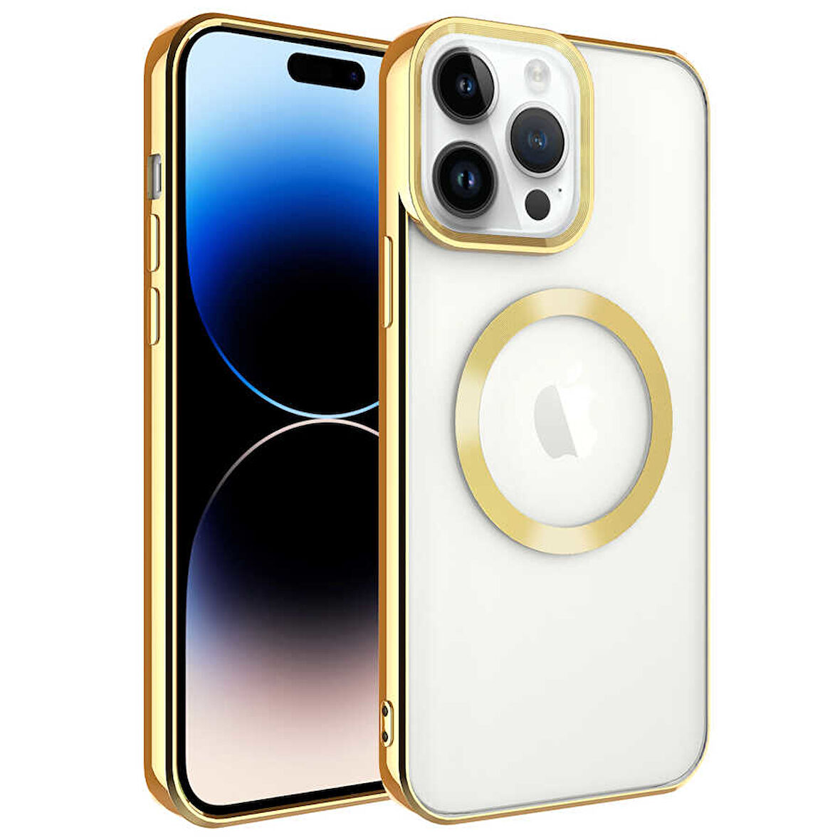 iPhone 14 Pro Uyumlu Magsafe Wireless Şarj Özellikli Zore Setro Silikon-Gold