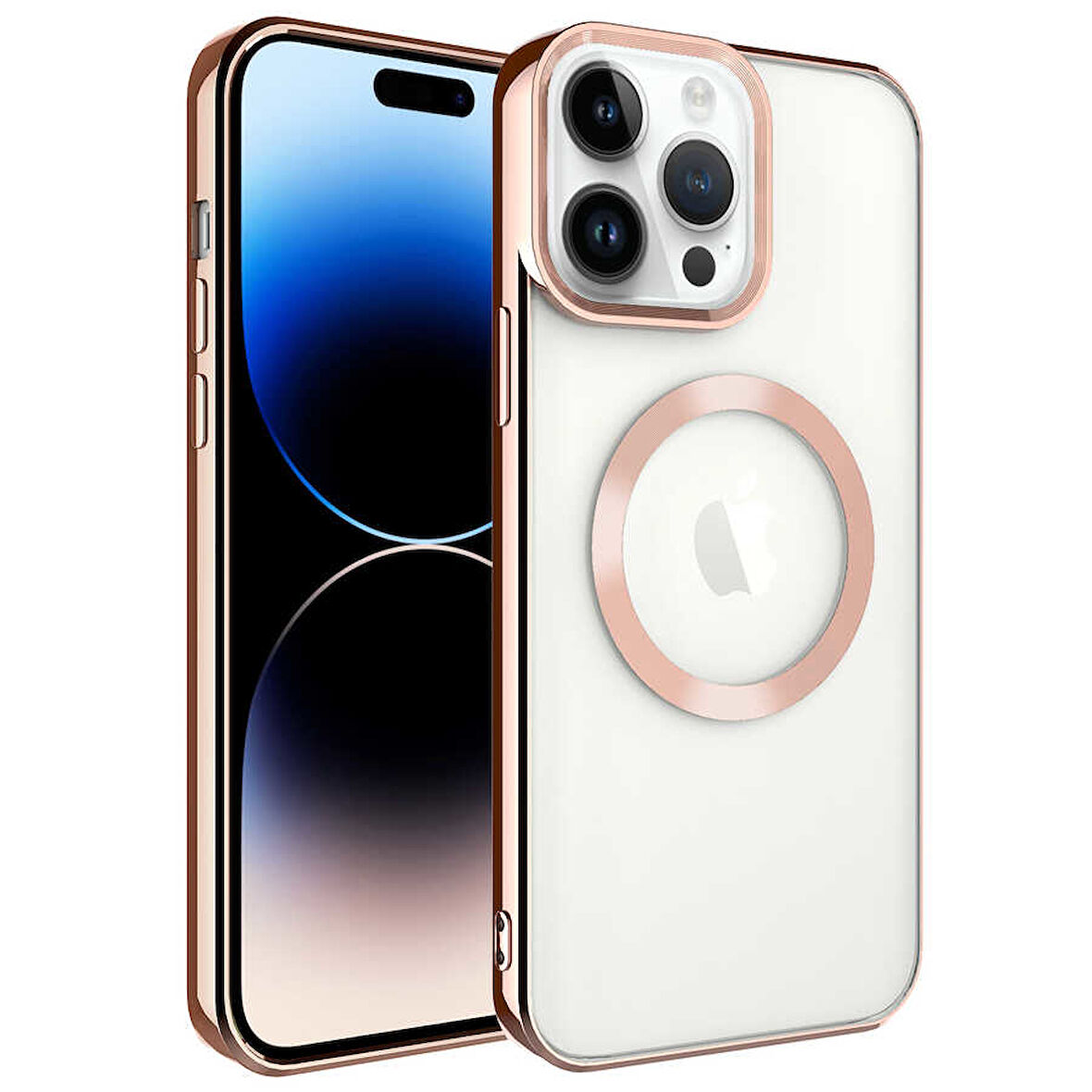 iPhone 14 Pro Uyumlu Magsafe Wireless Şarj Özellikli Zore Setro Silikon-Rose Gold