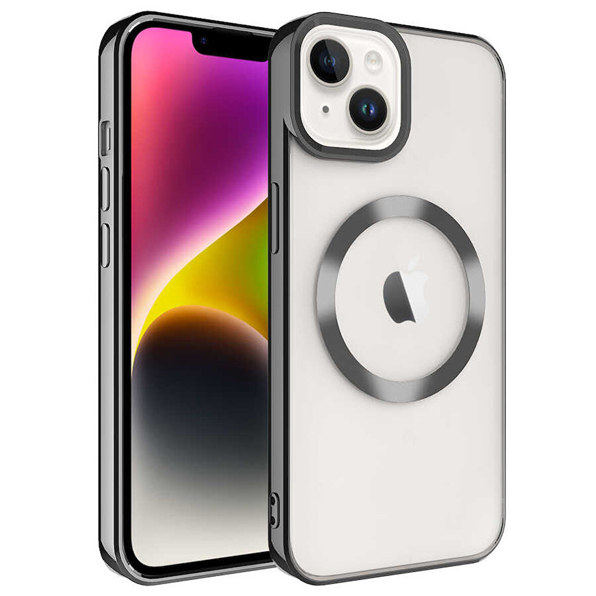 iPhone 14 Plus Uyumlu Magsafe Wireless Şarj Özellikli Zore Setro Silikon-Siyah