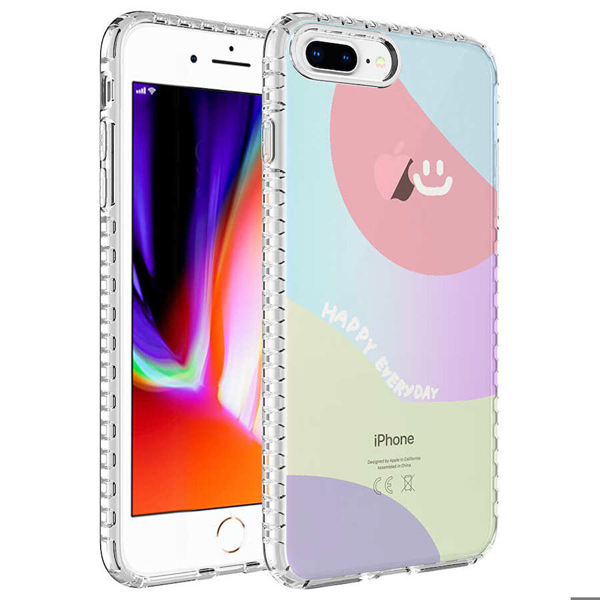 iPhone 7 Plus Uyumlu Airbag Kenarlı Renkli Desenli Silikon Zore Elegans Kapak-NO7