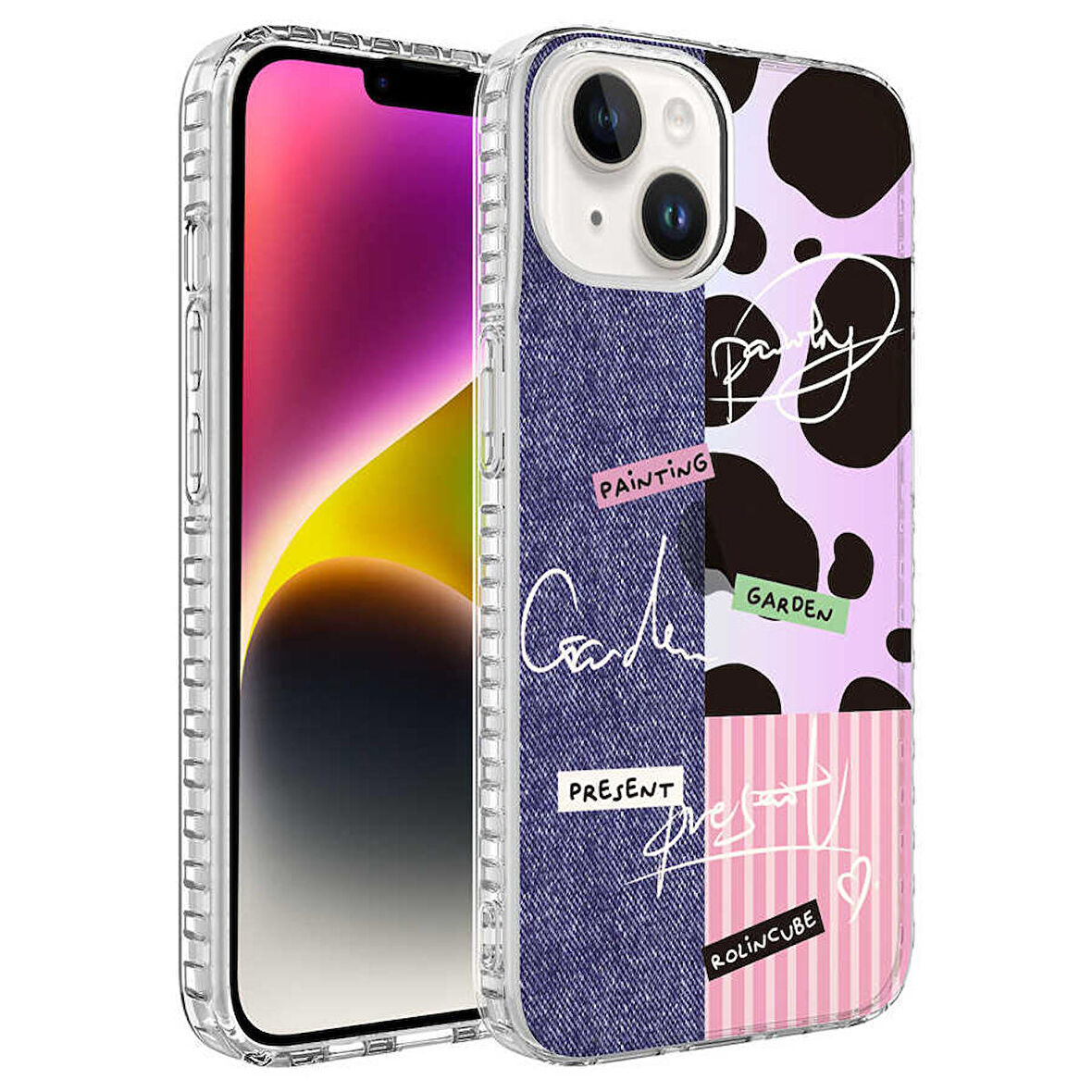 iPhone 14 Uyumlu Airbag Kenarlı Renkli Desenli Silikon Zore Elegans Kapak-NO8