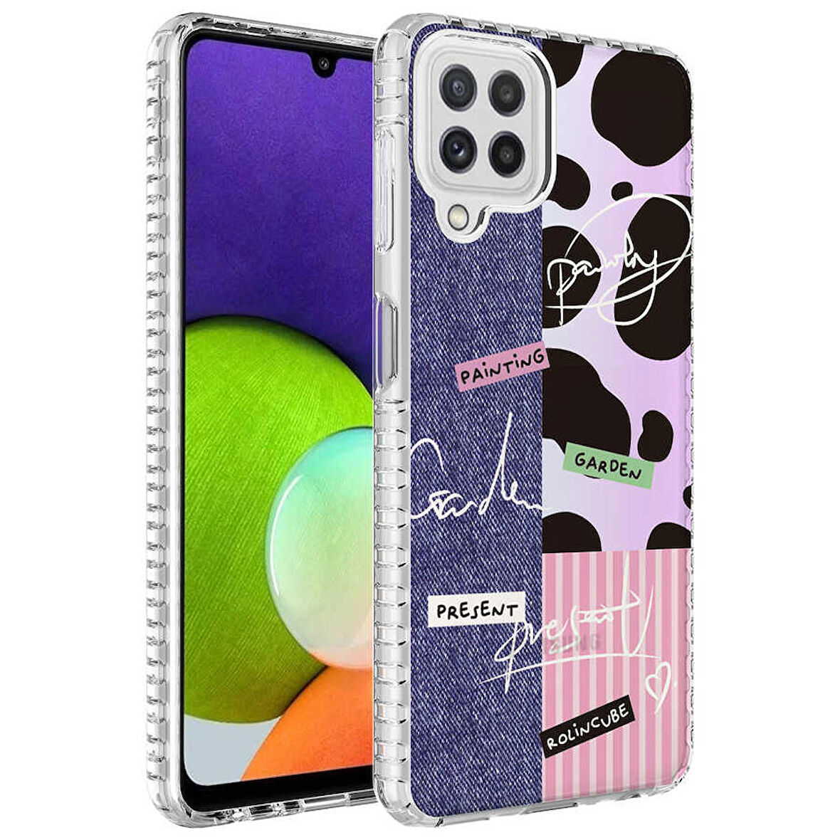 Galaxy M22 Uyumlu Airbag Kenarlı Renkli Desenli Silikon Zore Elegans Kapak-NO8