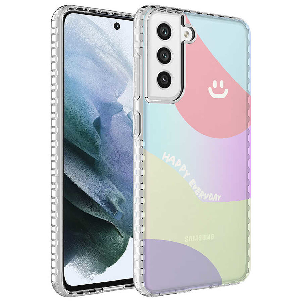 Galaxy S21 FE Uyumlu AirBag Kenarlı Renkli Desenli Silikon Zore Elegans Kılıf-NO7