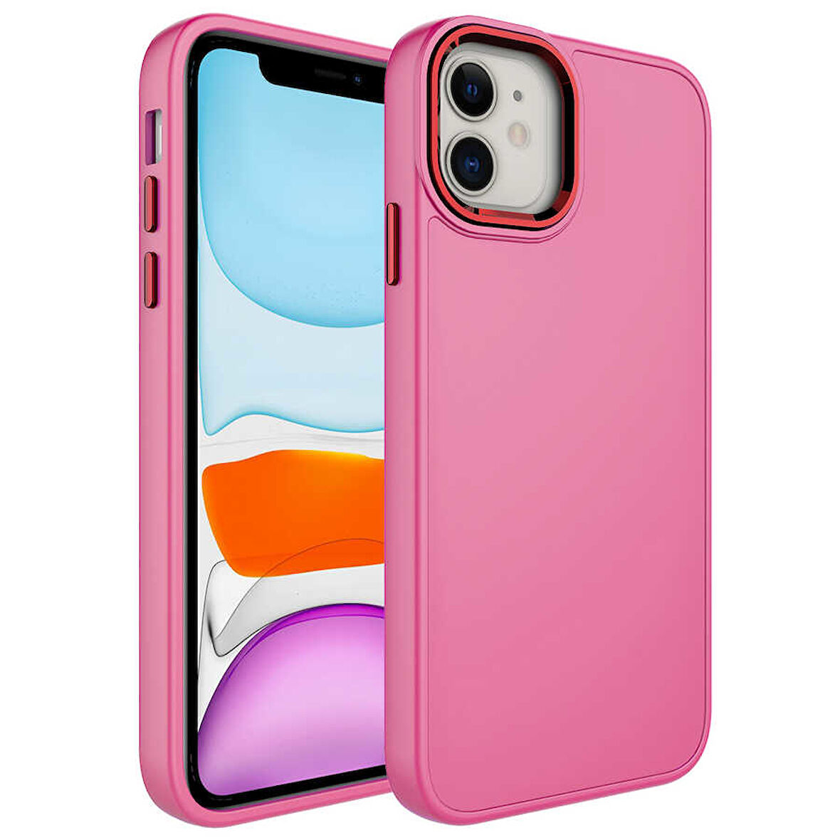 Apple iPhone 11 Kılıf Metal Çerçeve ve Buton Tasarımlı Silikon Zore Luna Kapak-Pembe