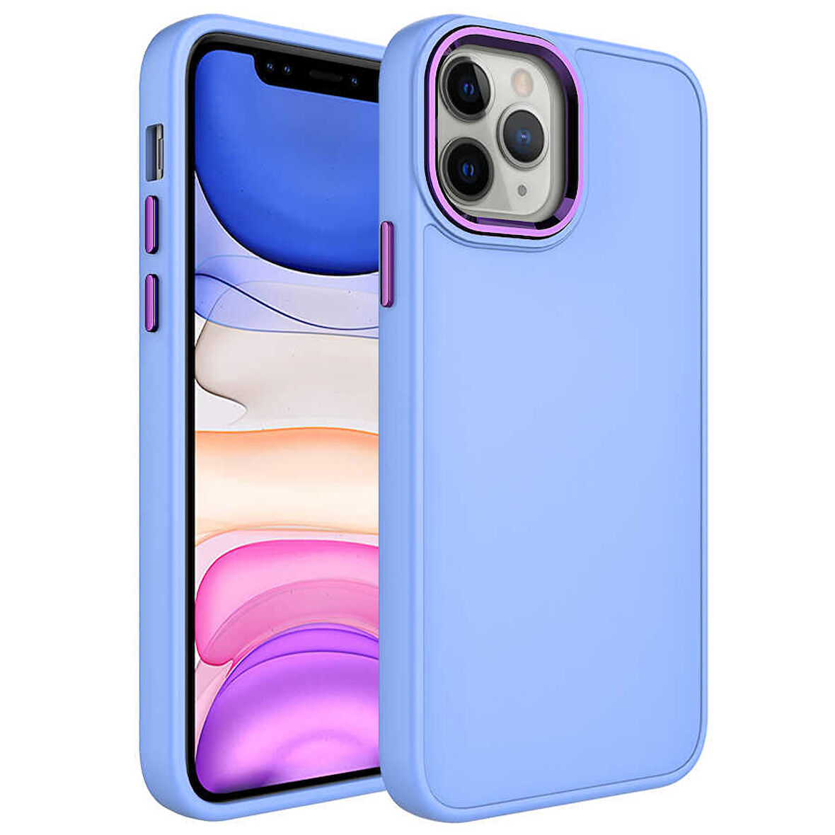 iPhone 12 Pro Max Uyumlu Metal Çerçeve ve Buton Tasarımlı Silikon Zore Luna Kılıf-Lila