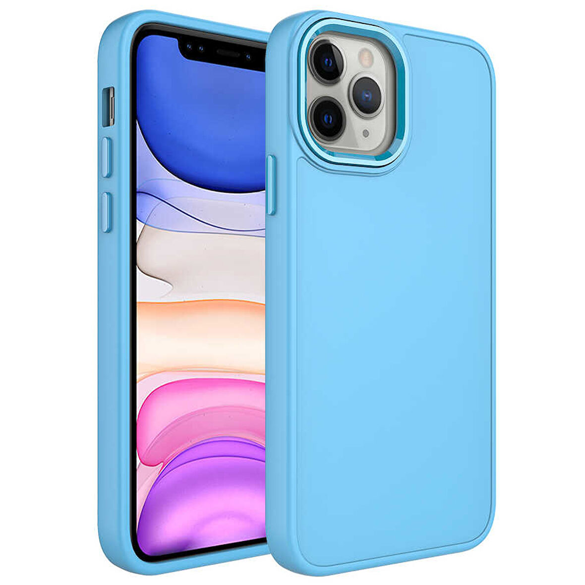 iPhone 12 Pro Max Uyumlu Metal Çerçeve ve Buton Tasarımlı Silikon Zore Luna Kılıf-Sierra Mavi