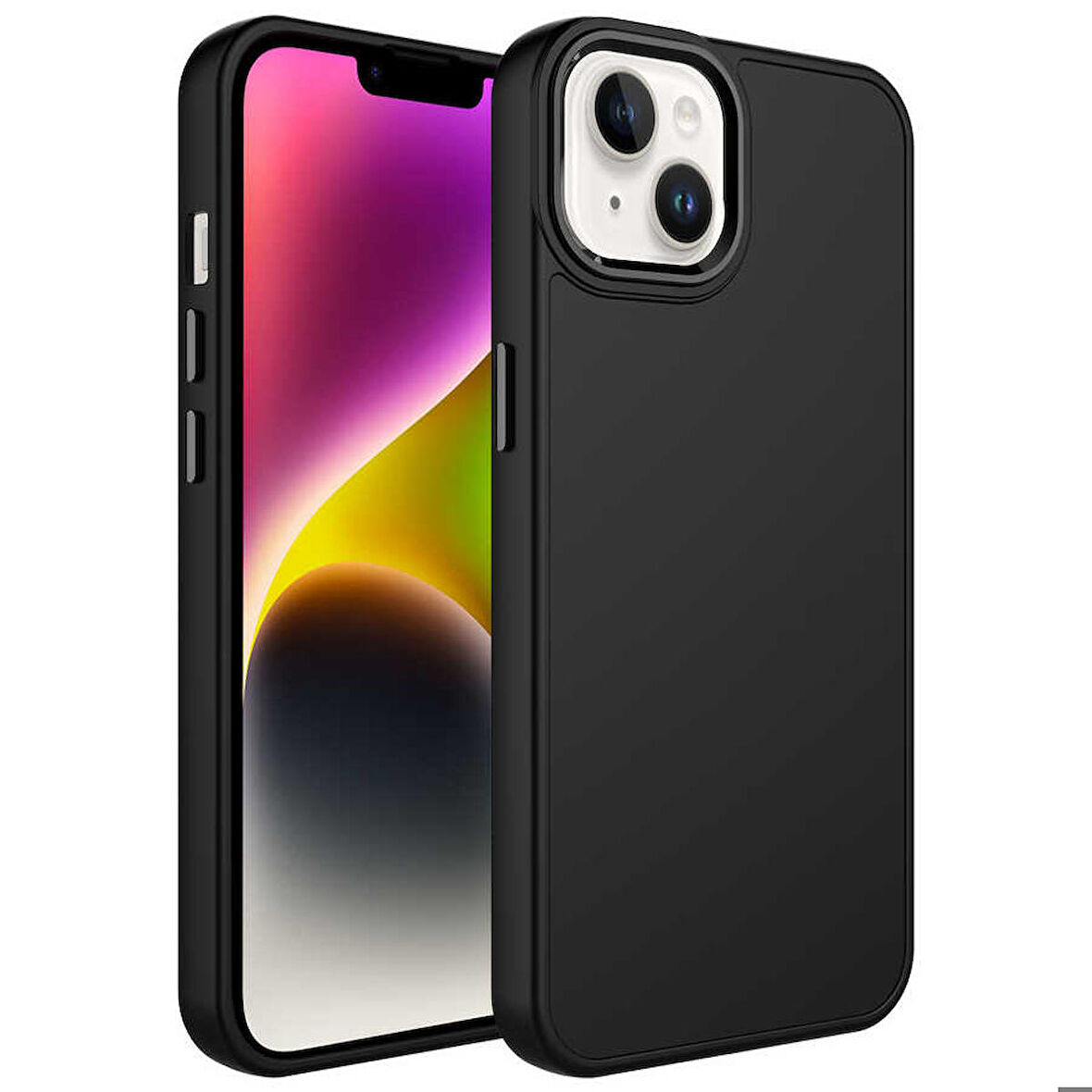 iPhone 14 Uyumlu Metal Çerçeve ve Buton Tasarımlı Silikon Zore Luna Kapak-Siyah