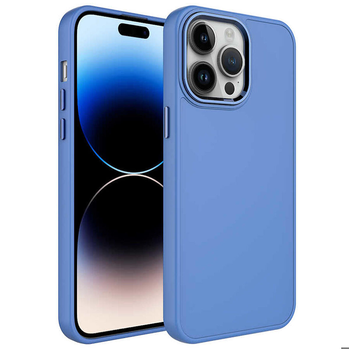 iPhone 14 Pro Uyumlu Metal Çerçeve ve Buton Tasarımlı Silikon Zore Luna Kapak-Lavendery Gray