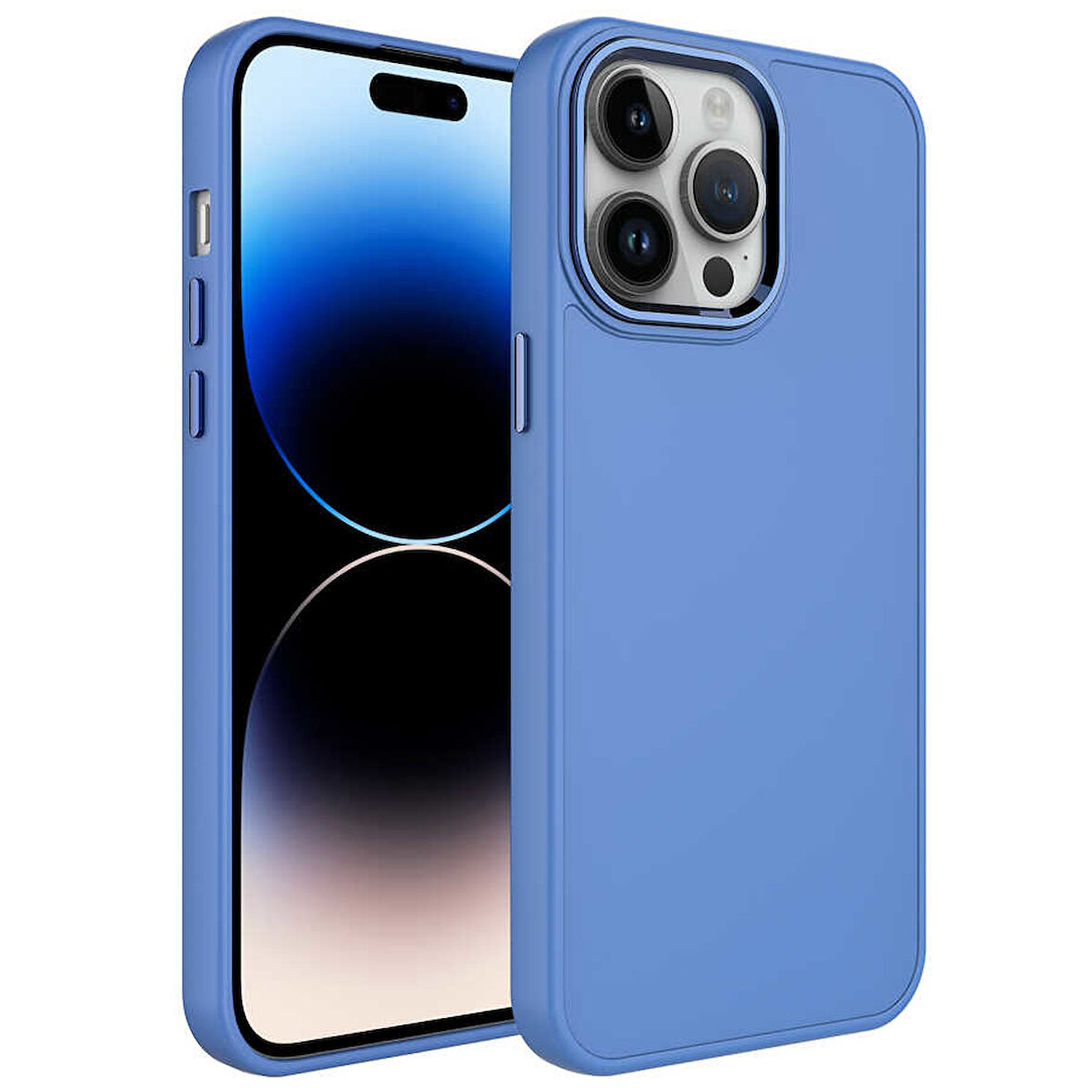iPhone 14 Pro Uyumlu Metal Çerçeve ve Buton Tasarımlı Silikon Zore Luna Kılıf-Lavendery Gray