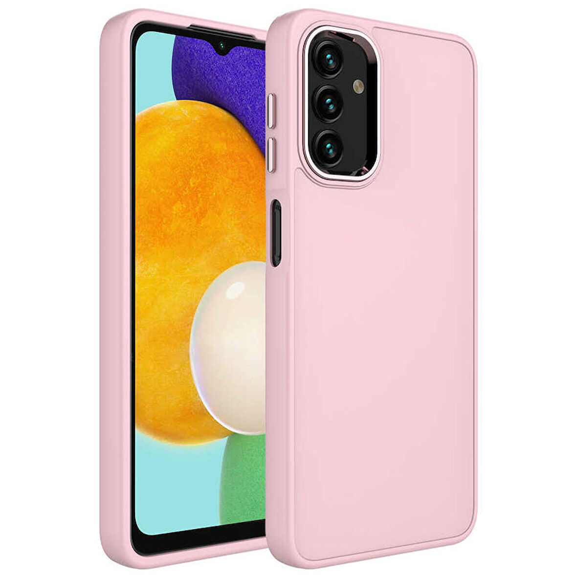 Galaxy A13 4G Uyumlu Metal Çerçeve ve Buton Tasarımlı Silikon Zore Luna Kapak-Pembe