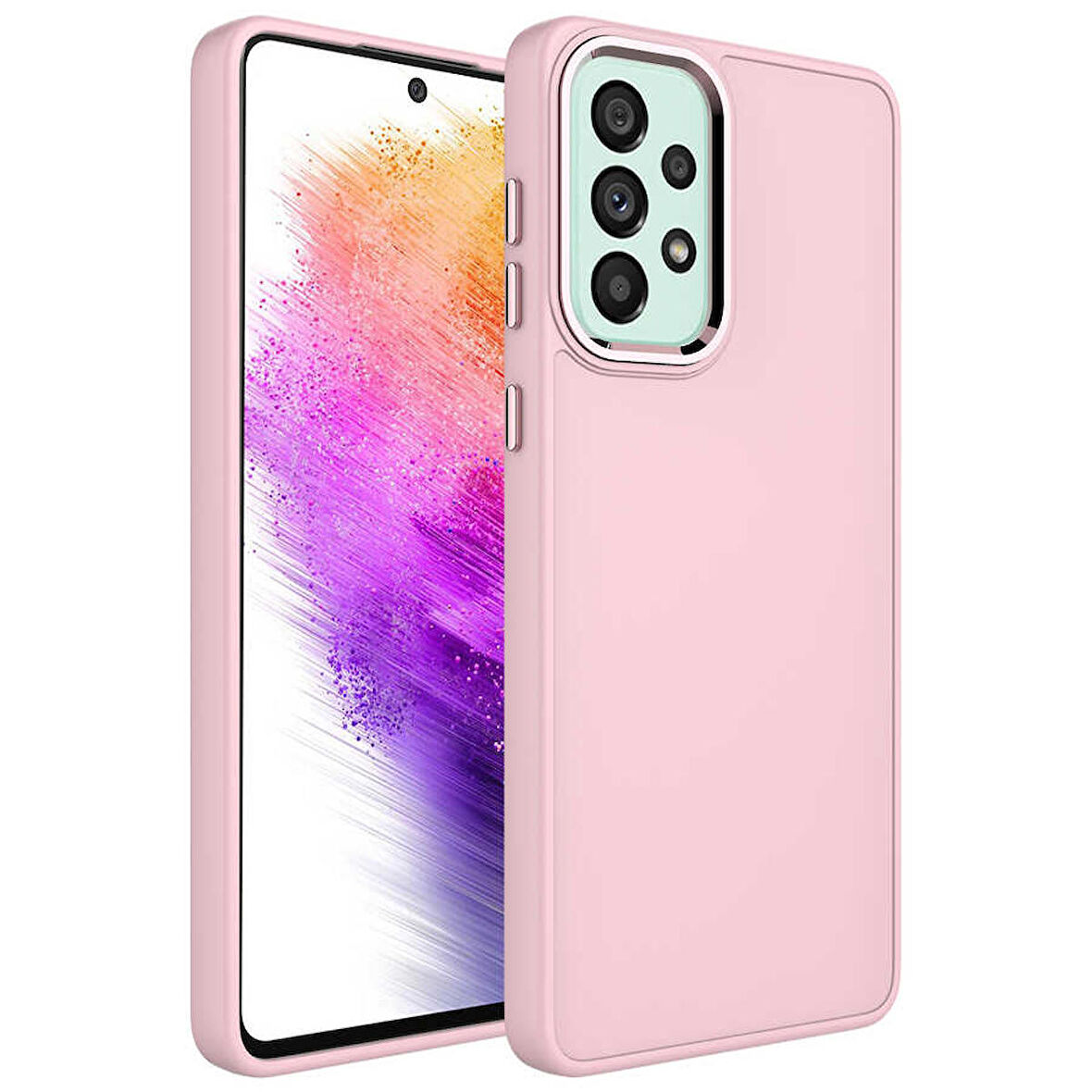Galaxy A33 5G Uyumlu Metal Çerçeve ve Buton Tasarımlı Silikon Zore Luna Kapak-Pembe