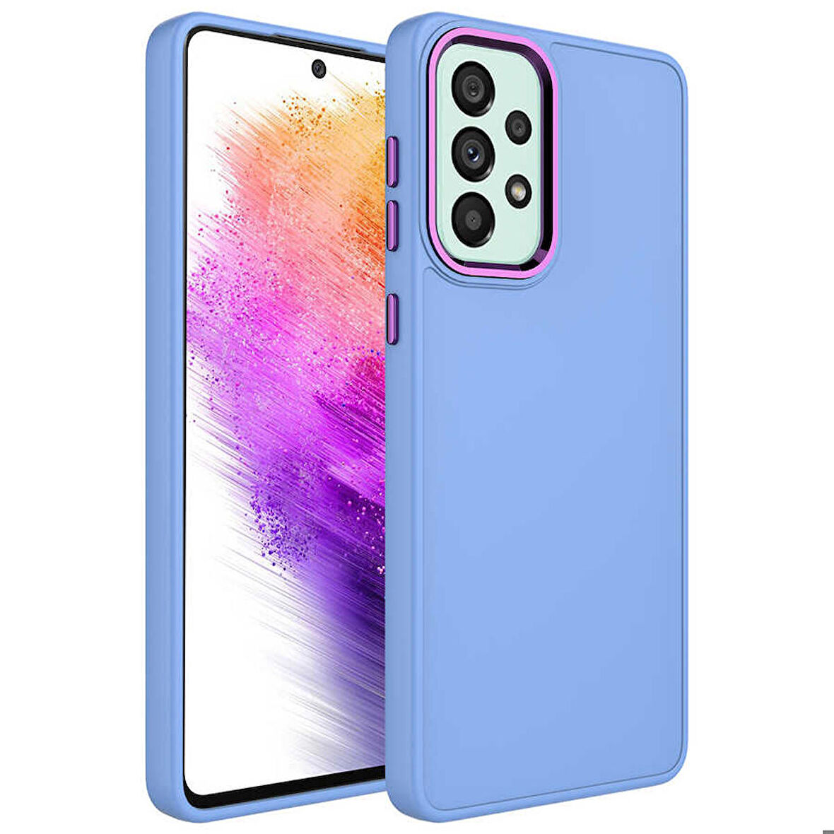 Galaxy A33 5G Uyumlu Metal Çerçeve ve Buton Tasarımlı Silikon Zore Luna Kapak-Lila