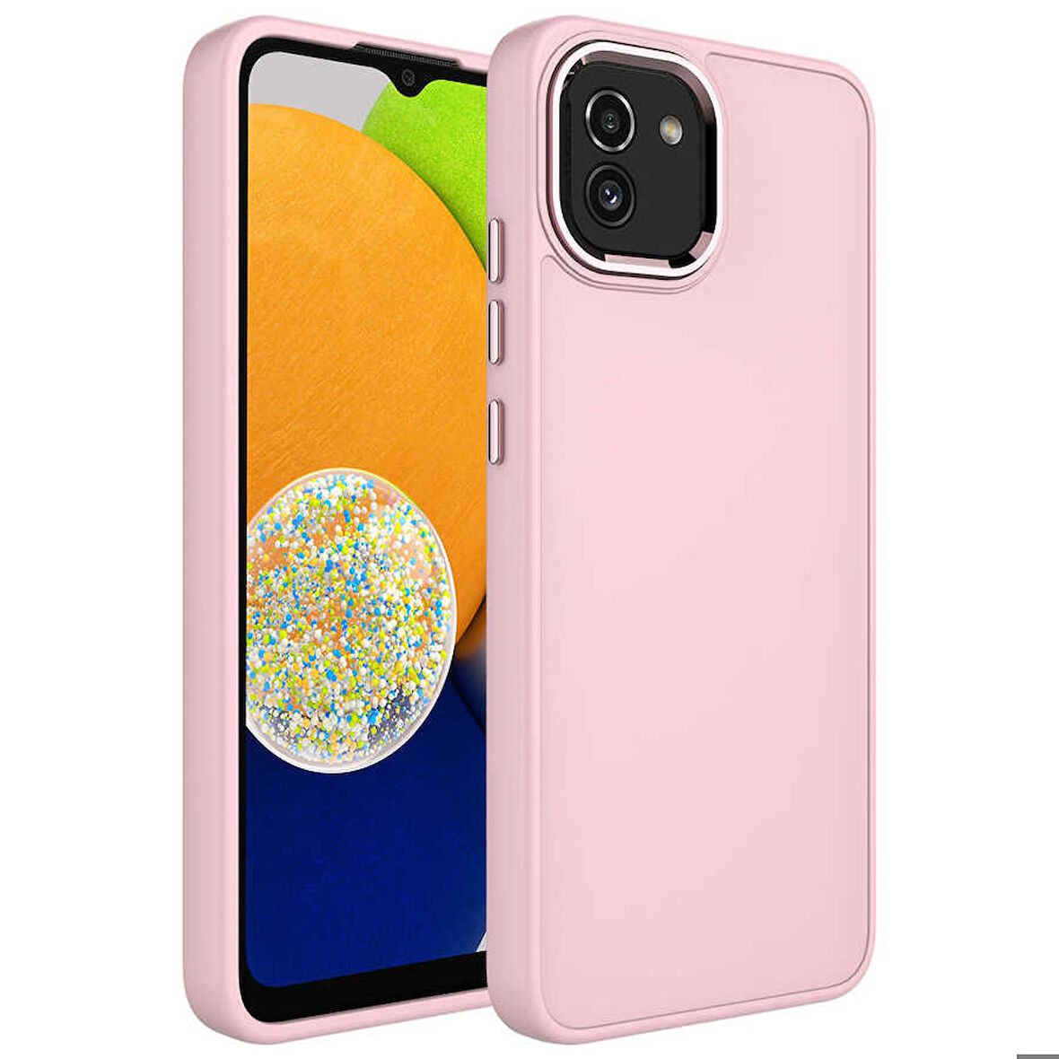 Galaxy A03 Uyumlu Metal Çerçeve ve Buton Tasarımlı Silikon Zore Luna Kapak-Pembe