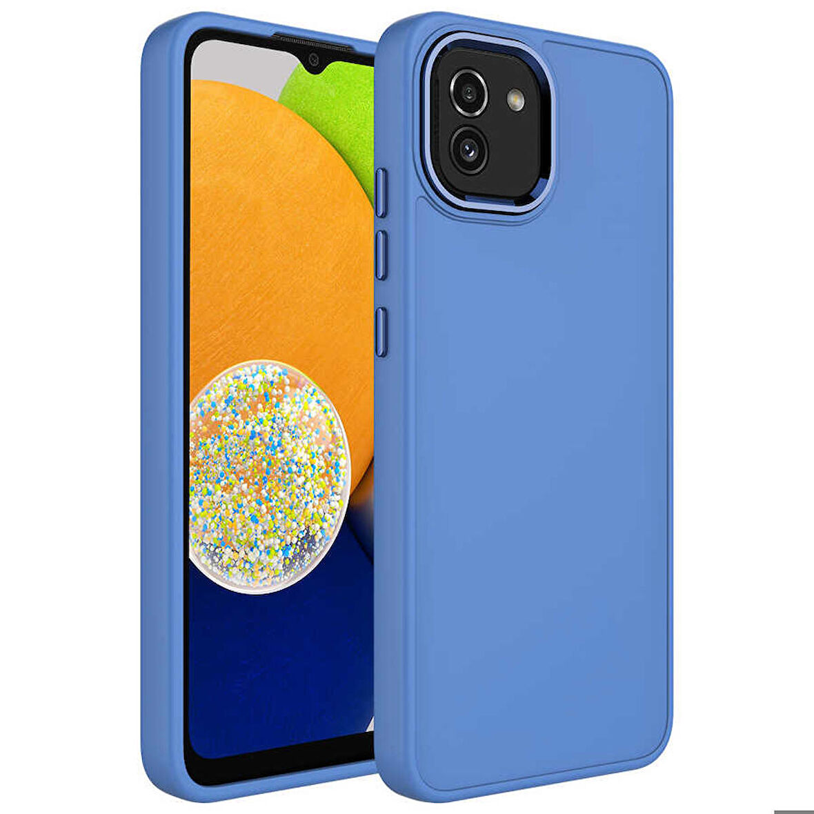 Galaxy A03 Uyumlu Metal Çerçeve ve Buton Tasarımlı Silikon Zore Luna Kapak-Lavendery Gray