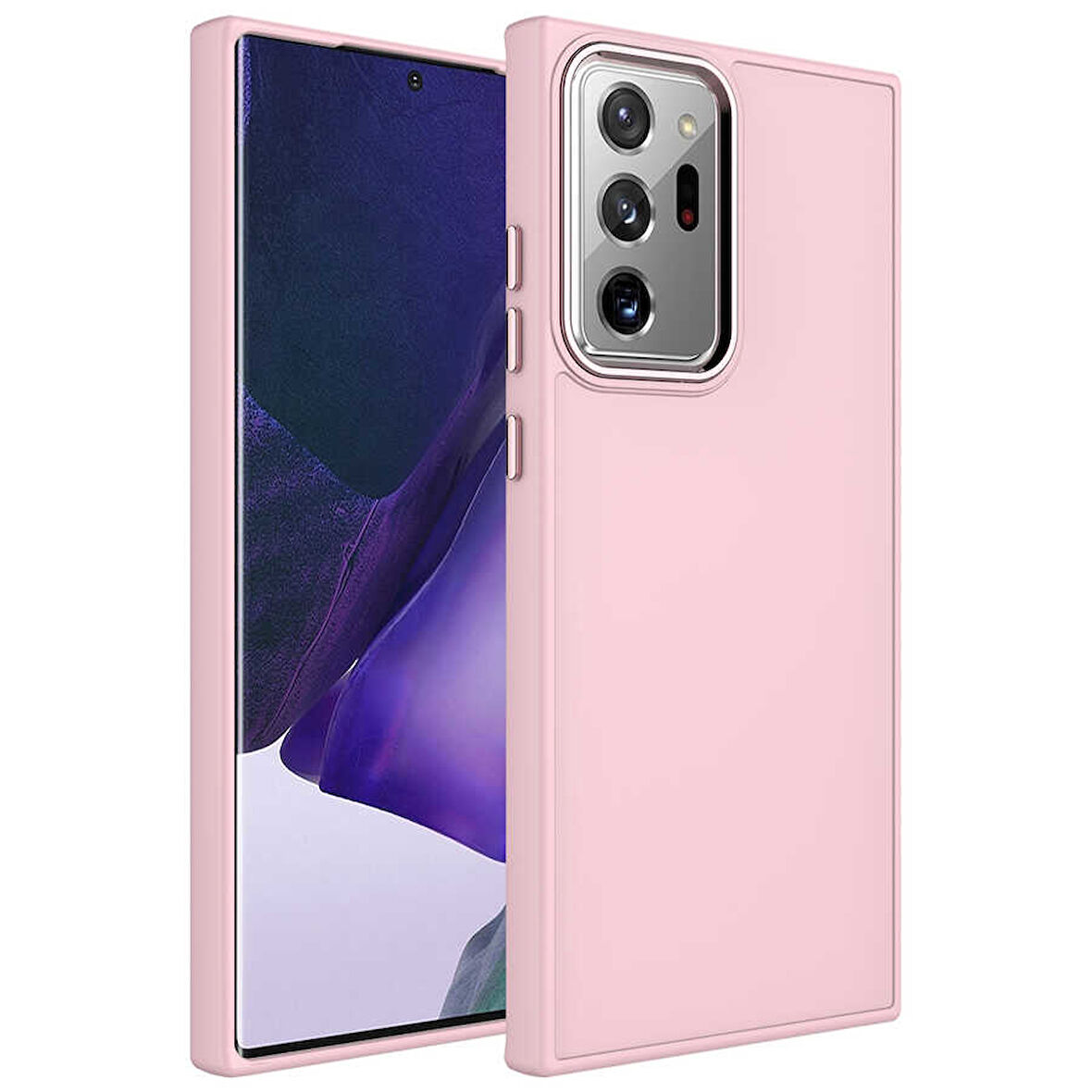 Galaxy Note 20 Ultra Uyumlu Metal Çerçeve ve Buton Tasarımlı Silikon Zore Luna Kılıf-Pembe