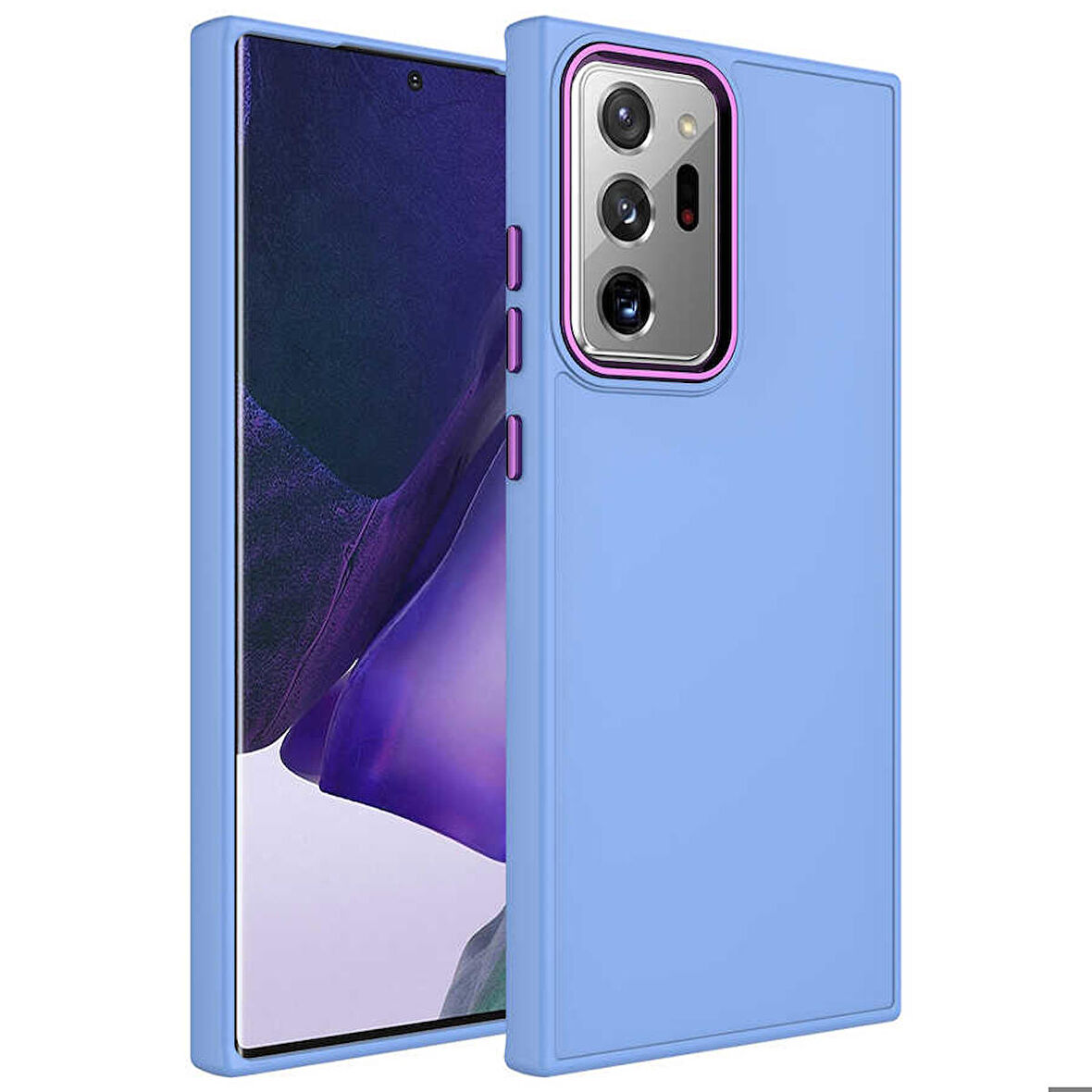 Galaxy Note 20 Ultra Uyumlu Metal Çerçeve ve Buton Tasarımlı Silikon Zore Luna Kapak-Lila