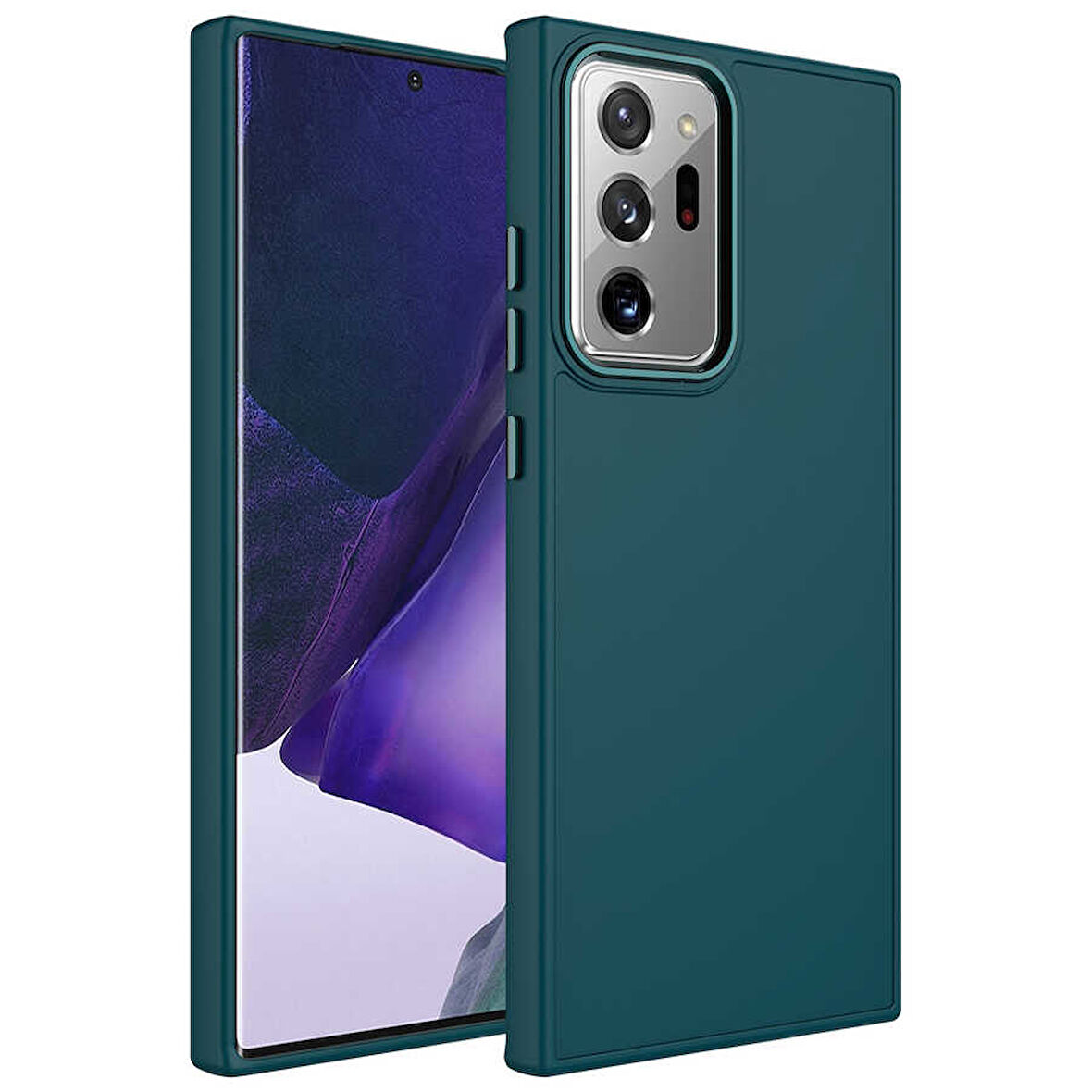 Galaxy Note 20 Ultra Uyumlu Metal Çerçeve ve Buton Tasarımlı Silikon Zore Luna Kılıf-Koyu Ye