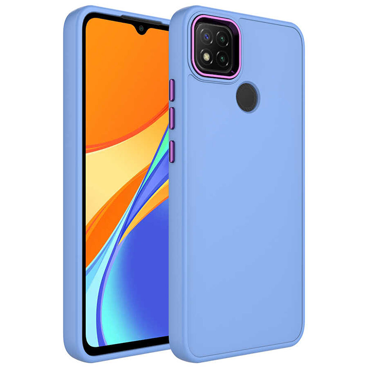 Xiaomi Redmi 9C Kılıf Metal Çerçeve ve Buton Tasarımlı Silikon Zore Luna Kapak-Lila