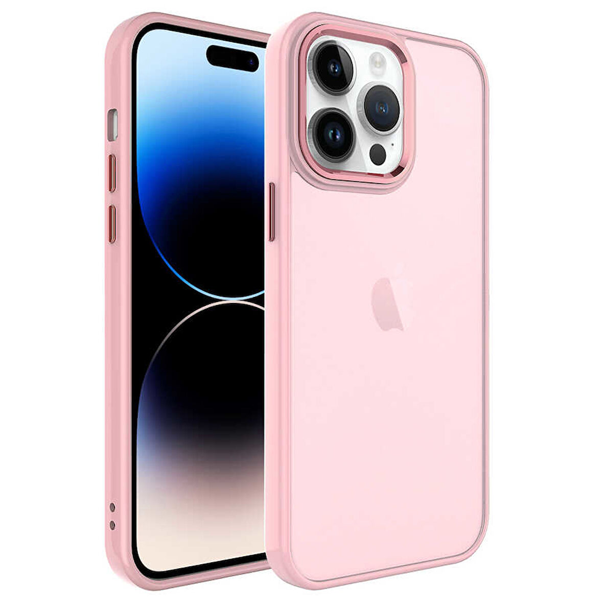 iPhone 14 Pro Uyumlu Buzlu Sert PC Zore May Kılıf-Pembe Açık