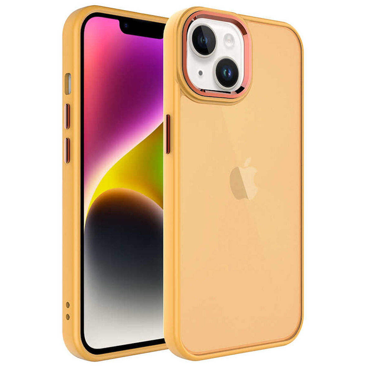iPhone 14 Plus Uyumlu Buzlu Sert PC Ensueno May Kapak-Turuncu